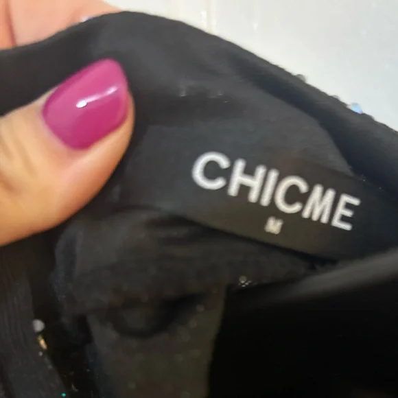 ChicMe Black & Silver Disco Style Long Sleeve Dress Medium NWOT - Picture 6 of 7